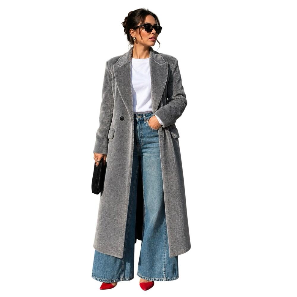 Gray Faux Fur Coat Women Luxury Soft Plush Jacket Elegant Outerwear - Picture 1 of 11